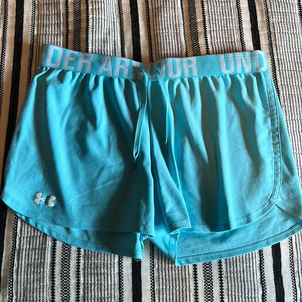 Baby blue under armor shorts with drawstring in size medium